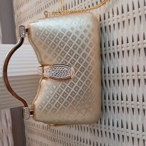 hardbody body/ handle/cross body chain metallic gold tone evening purse